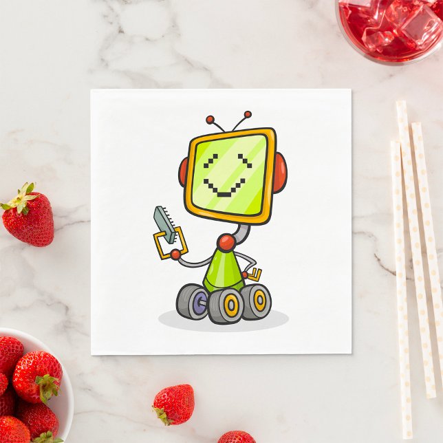 Serviette En Papier Belle Robot Rétro Cartoon Amusant IA Tech Art numé (Créateur téléchargé)