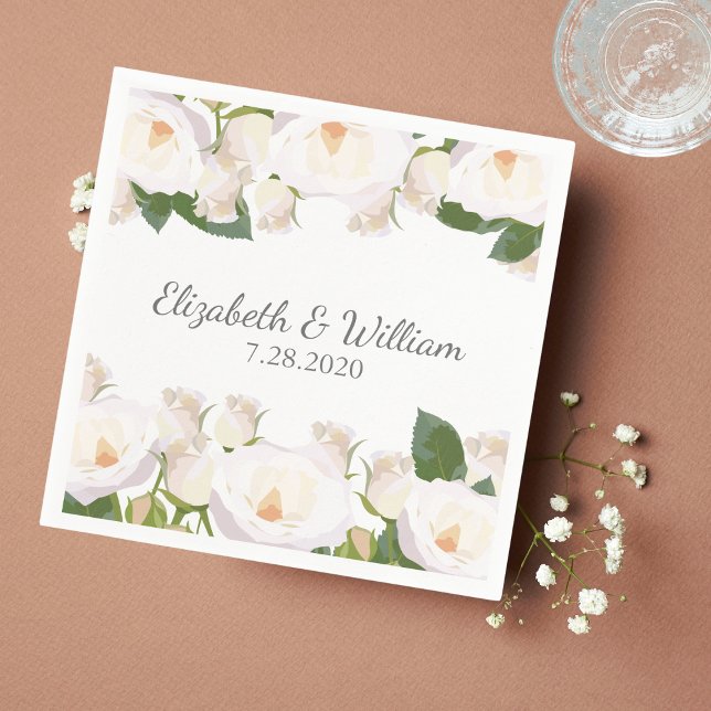 Serviette En Papier Belle Rose blanche Élégant Mariage romantique (Créateur téléchargé)