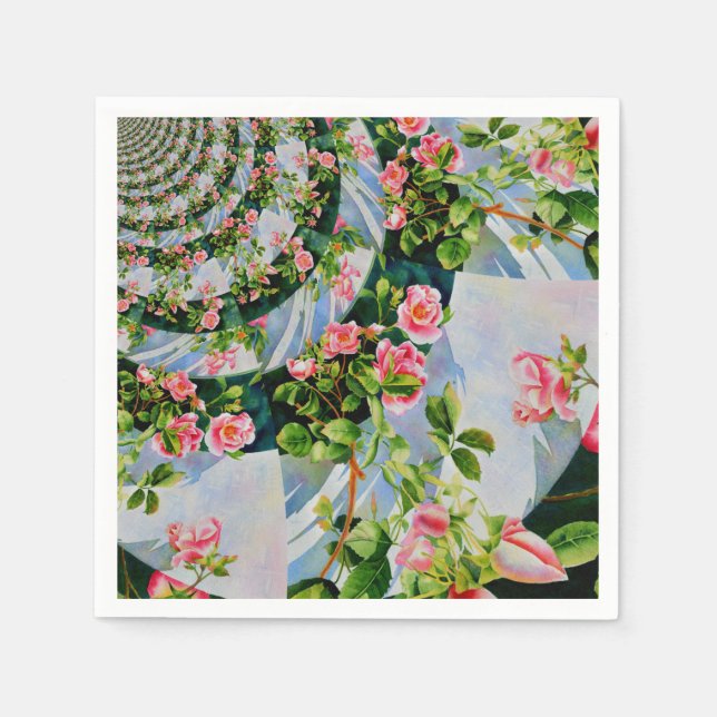 Serviette En Papier Belle roses roses rouges rétro aquarelle fleurie (Devant)