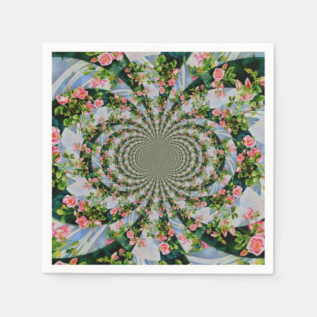 Serviette En Papier Belle roses roses rouges rétro aquarelle fleurie (Devant)