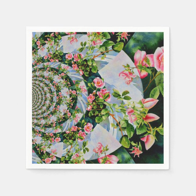 Serviette En Papier Belle roses roses rouges rétro aquarelle fleurie (Devant)