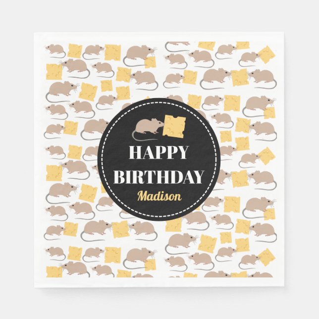 Serviette En Papier Belle Souris Rodent Manger Fromage Anniversaire (Devant)
