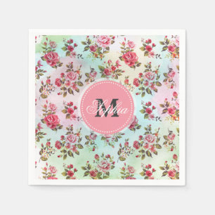 Serviette En Papier Belle tendance girly vintage monogramme roses