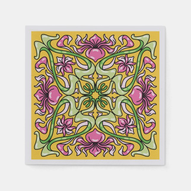 Serviette En Papier Belle tuile Art Nouveau avec fleurs Iris (Devant)