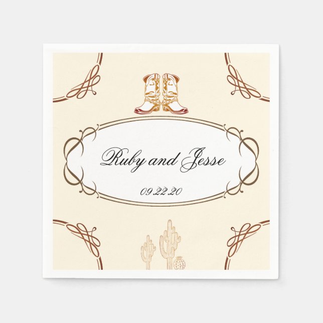 Serviette En Papier Belle Western Dark Brown Mariage (Devant)