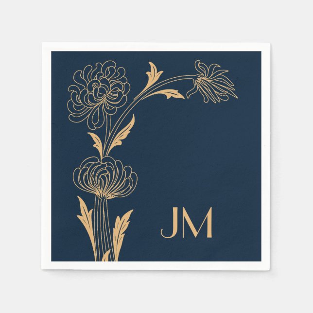 Serviette En Papier Belles fleurs Art Déco en or (Devant)