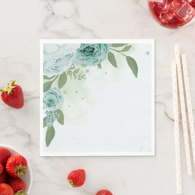 Serviette En Papier belles fleurs bleues verdure serviettes botaniques (En situation)