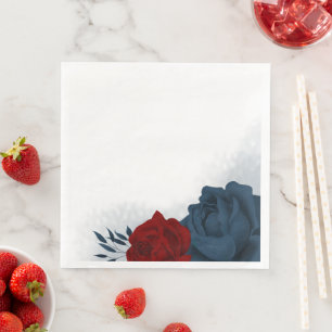 Serviette En Papier Belles fleurs botaniques rouges et navy