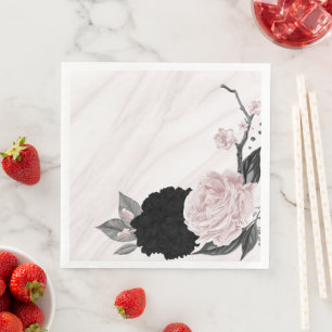 Serviette En Papier Belles fleurs noir et rose en marbre