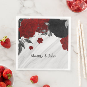 Serviette En Papier Belles fleurs noires et rouges sur marbre