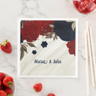 Serviette En Papier Belles fleurs rouges et marines botaniques