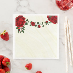 Serviette En Papier belles fleurs rouges feuilles vertes