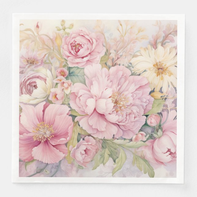Serviette En Papier Belles pivoines roses  (Devant)