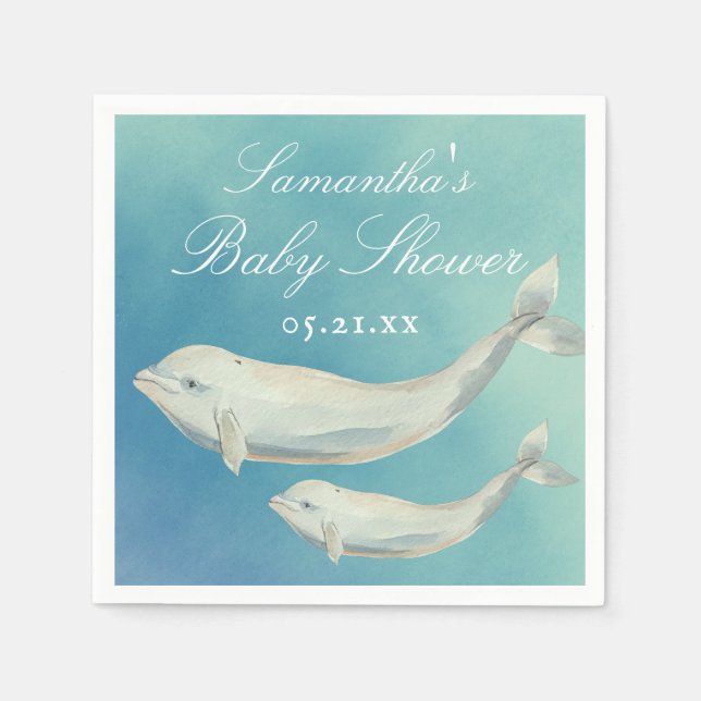 Serviette En Papier Beluga Whale Maman et Baby shower de veau (Devant)