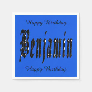 Serviette En Papier Benjamin, Nom Logo, Serviettes Bleues Anniversaire