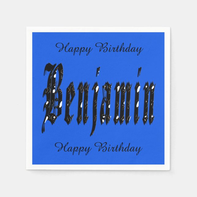 Serviette En Papier Benjamin, Nom Logo, Serviettes Bleues Anniversaire (Devant)