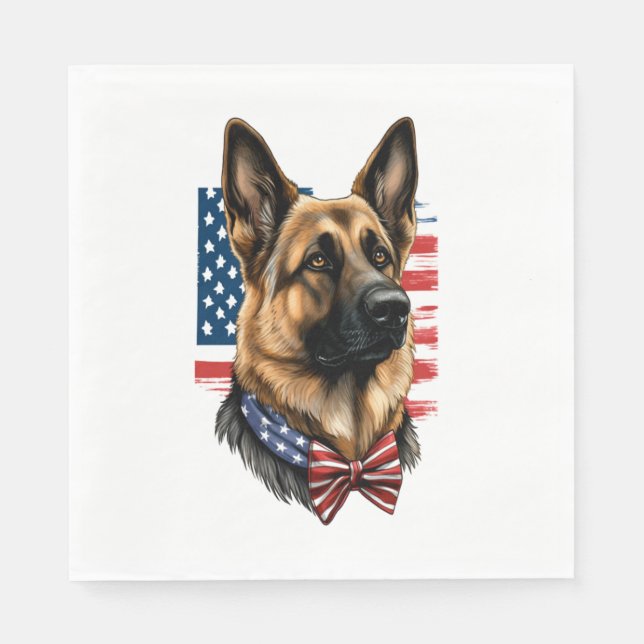 Serviette En Papier Berger allemand avec drapeau américain (Devant)