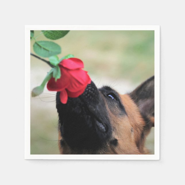 Serviette En Papier berger allemand avec rose (Devant)