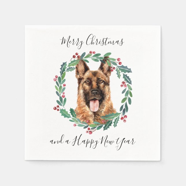 Serviette En Papier Berger allemand élégant chien Joyeux Noël (Devant)