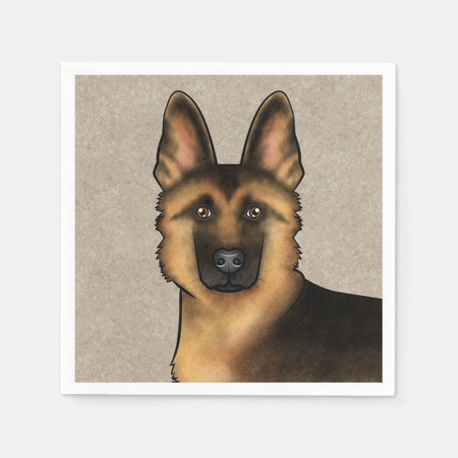 Serviette En Papier Berger Allemand Noir Et Tan Cute Chien Tête Beige (Devant)