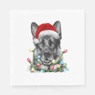Serviette En Papier Berger Allemand Père Noël Feux d'arbre de Noël Xma