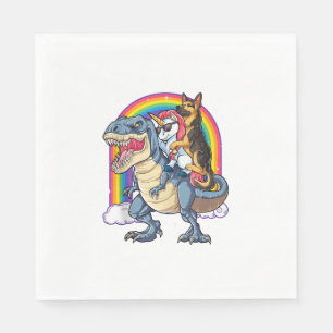 Serviette En Papier Berger allemand Unicorn Dinosaur T rex Funny Rainb