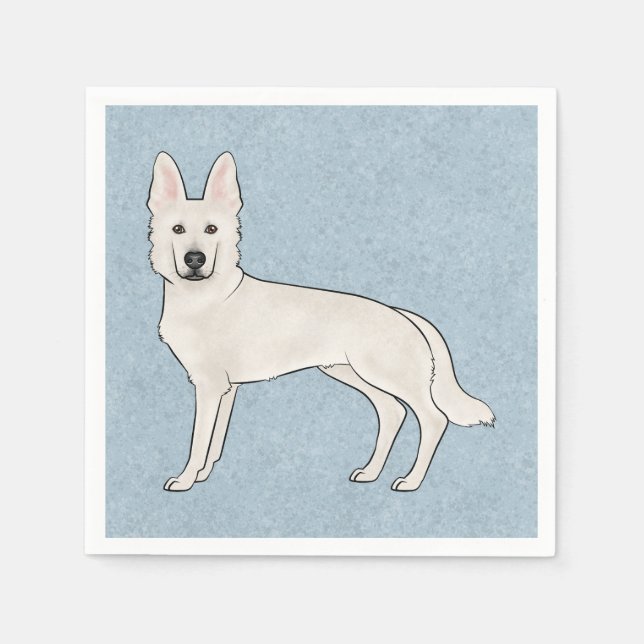 Serviette En Papier Berger blanc blanc blanc GSD Cartoon Chien bleu (Devant)