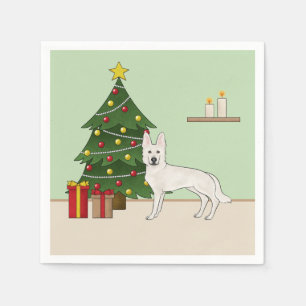 Serviette En Papier Berger Blanc Suisse Chien GSD Sapin de Noël Vert