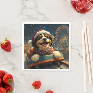 Serviette En Papier Bernedoodle Chien Montagnes Russes Noël 