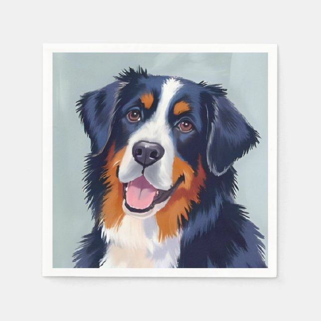 Serviette En Papier Bernese Mountain Dog | Watercolor Painting (Devant)