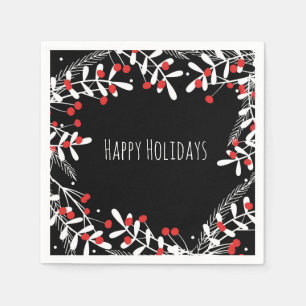 Serviette En Papier Berries rouges et Feuilles blancs Black Holiday Pa