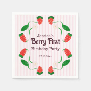 Serviette En Papier Berry 1er Anniversaire Art Nouveau Rose