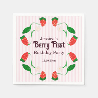 Serviette En Papier Berry 1er Anniversaire Art Nouveau Rose