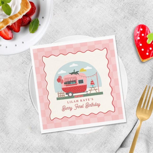 Serviette En Papier Berry 1er Birthday Strawberry Camper Checper (Créateur téléchargé)