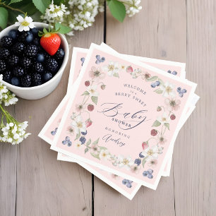 Serviette En Papier Berry Baby shower doux Fleurs et baies sauvages