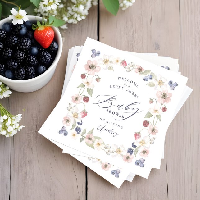 Serviette En Papier Berry Baby shower doux Fleurs et baies sauvages (Berry Sweet Baby Shower Wild Berries & Flowers Napkins)