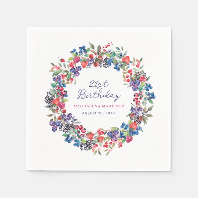 Serviette En Papier Berry Boho Rustique Été 21e anniversaire (Devant)