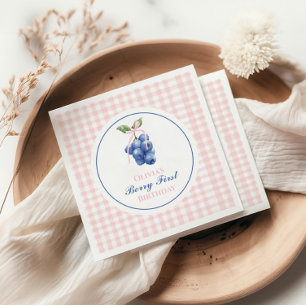 Serviette En Papier Berry First anniversaire myrtille rose Coquette