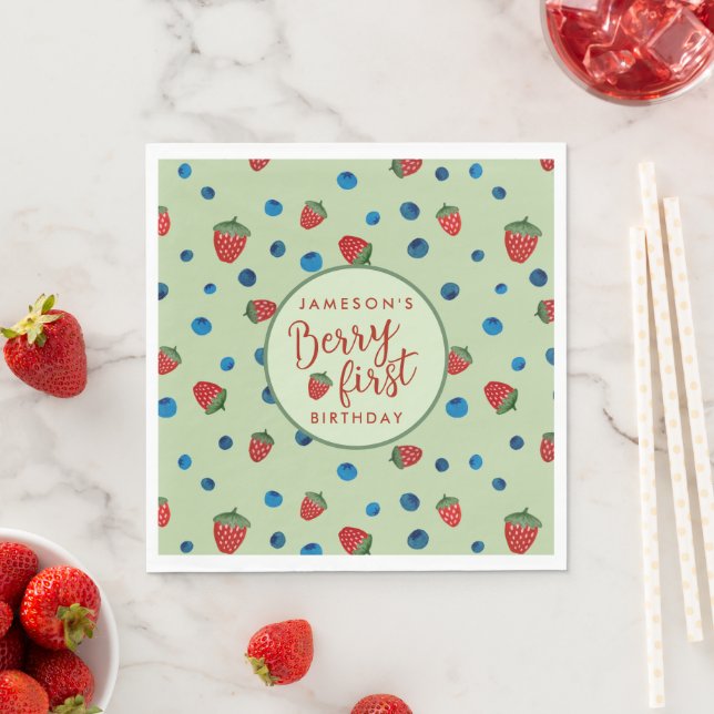Serviette En Papier Berry First Birday Blueberries and Strawberries (En situation)