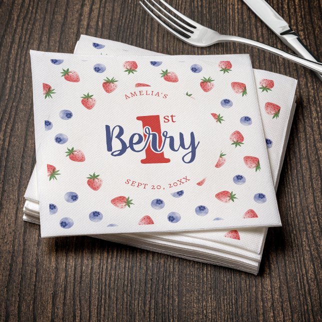Serviette En Papier Berry First Birday Party fraise et bleuet (Berry First Birthday Party Strawberry & Blueberry Napkins
)
