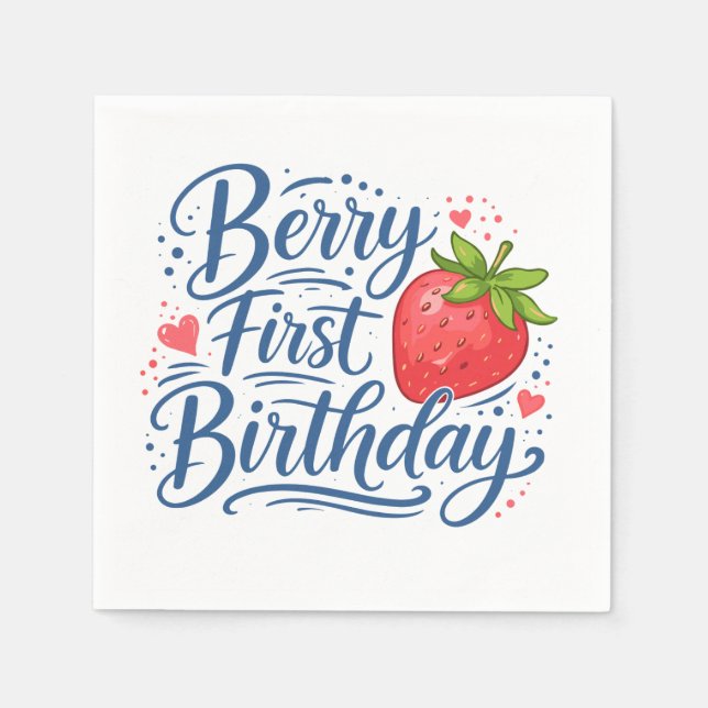Serviette En Papier Berry First Birthday | One Year Old Party (Devant)