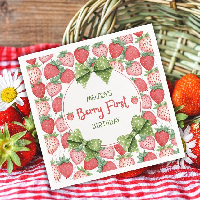 Serviette En Papier Berry First Birthday Strawberry Party  (Créateur téléchargé)
