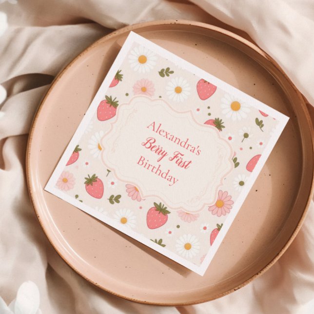 Serviette En Papier Berry First | Cute Fille aux fraises 1er anniversa (Créateur téléchargé)