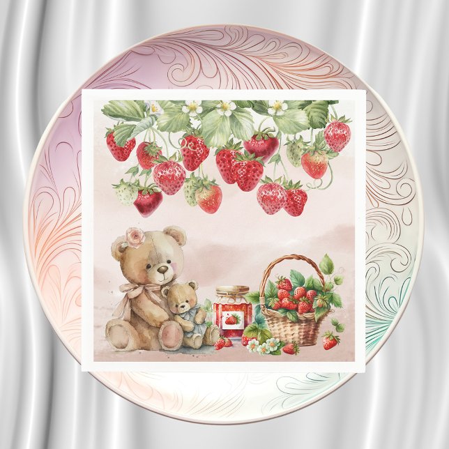 Serviette En Papier Berry First Strawberry et Bear Anniversaire (Créateur téléchargé)