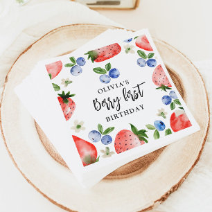 Serviette En Papier Berry First Strawberry et Blueberry Anniversaire