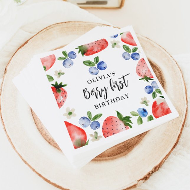 Serviette En Papier Berry First Strawberry et Blueberry Anniversaire (Créateur téléchargé)