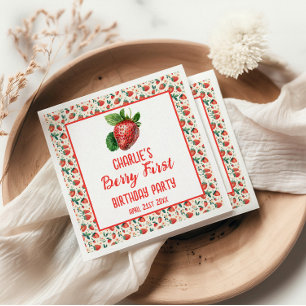 Serviette En Papier Berry First Strawberry Girl 1er anniversaire fête