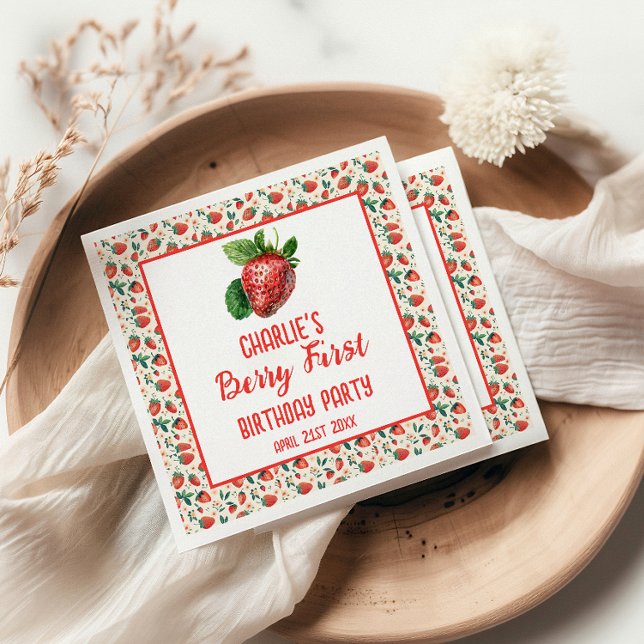 Serviette En Papier Berry First Strawberry Girl 1er anniversaire fête (Créateur téléchargé)
