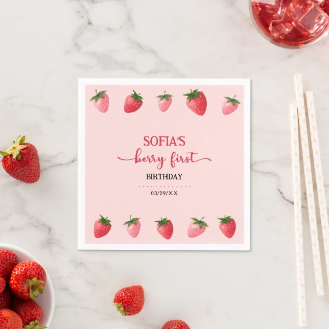 Serviette En Papier Berry fraise Premier anniversaire (En situation)