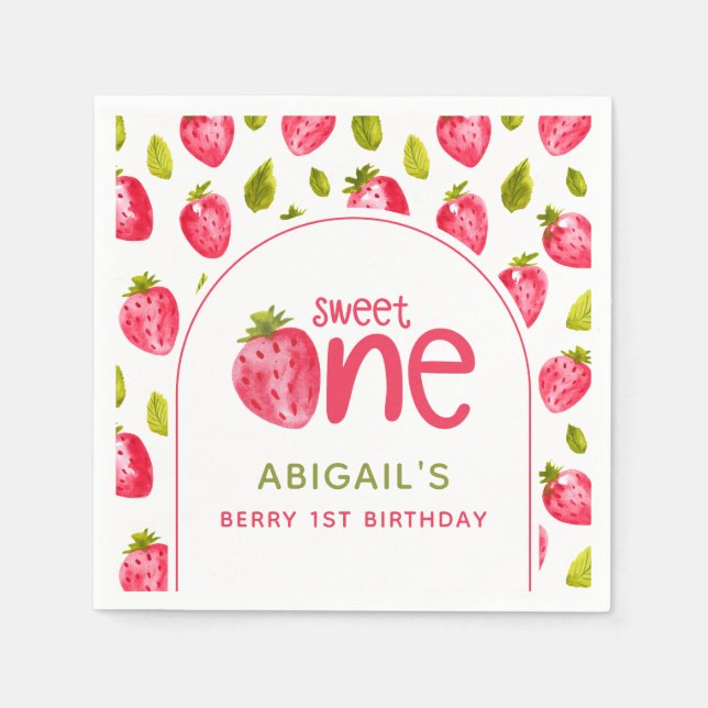 Serviette En Papier Berry fraise Premier anniversaire (Devant)